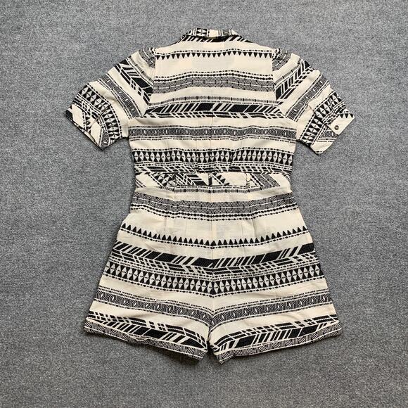 Maisie Romper Womens L Large White Black Aztec Short Sleeve Button Up Gauzy - Picture 9 of 11